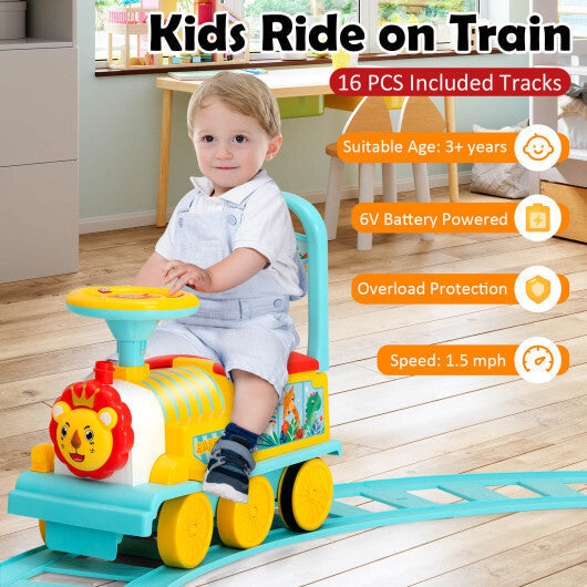 6V Electric Kids Ride On Car Toy Train with 16 Pieces Tracks-Green LuxuryLifeWay Online Store