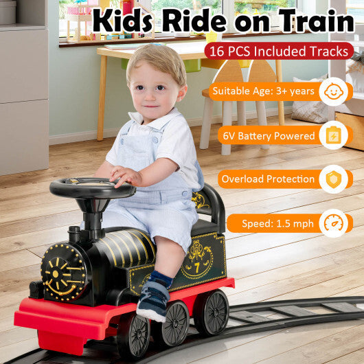 6V Electric Kids Ride On Car Toy Train with 16 Pieces Tracks-Green LuxuryLifeWay Online Store