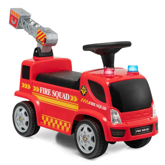 Kids Push Ride On Fire Truck with Ladder Bubble Maker and Headlights-Red LuxuryLifeWay Online Store