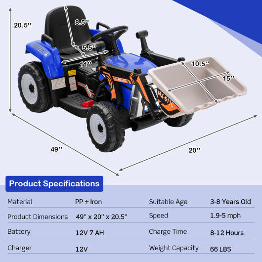 12V Battery Powered Kids Ride on Excavator with Adjustable Arm and Bucket-Yellow LuxuryLifeWay Online Store