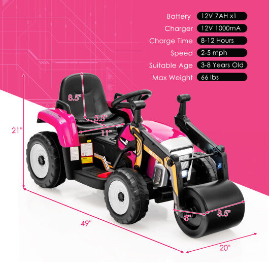 12V Kids Ride on Road Roller with 2.4G Remote Control-Pink - Color: Pink LuxuryLifeWay Online Store
