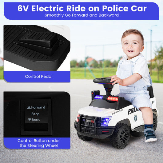 6V Kids Ride On Police Car with Real Megaphone and Siren Flashing Lights-Black LuxuryLifeWay Online Store