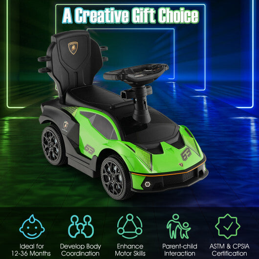 3-in-1 Licensed Lamborghini Ride on Push Car with Handle Guardrail-Green LuxuryLifeWay Online Store