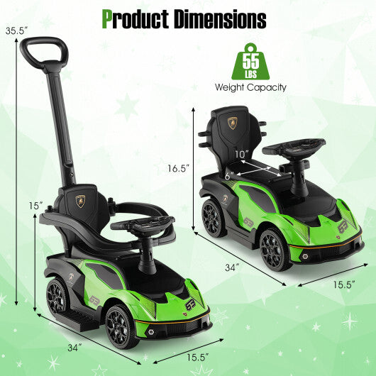 3-in-1 Licensed Lamborghini Ride on Push Car with Handle Guardrail-Green LuxuryLifeWay Online Store
