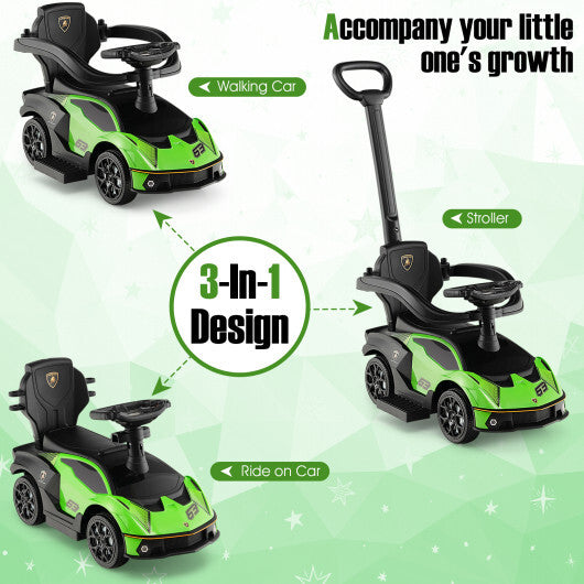 3-in-1 Licensed Lamborghini Ride on Push Car with Handle Guardrail-Green LuxuryLifeWay Online Store