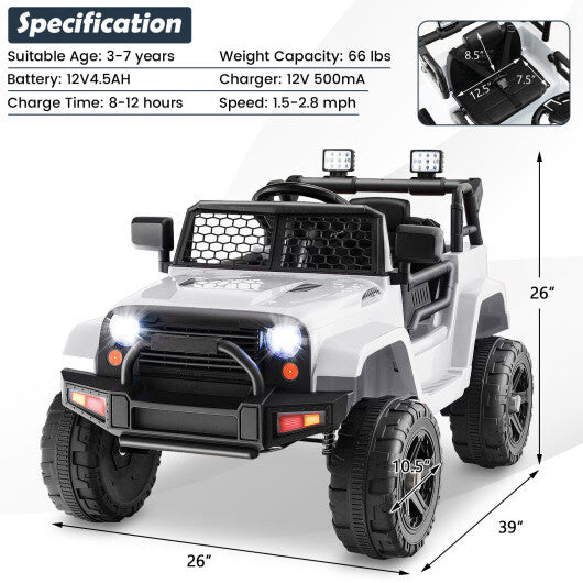12V Kids Ride On Truck with Remote Control and Headlights-White - Color: White LuxuryLifeWay Online Store