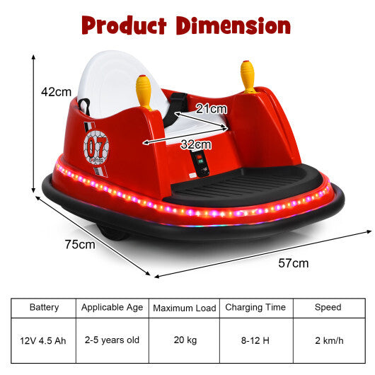 12V Electric Kids Ride On Bumper Car with Flashing Lights for Toddlers-Red - Color: Red LuxuryLifeWay Online Store