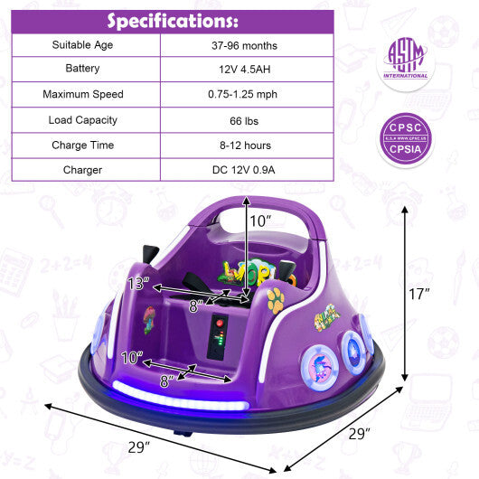 12V Electric Ride On Car with Remote Control and Flashing LED Lights-Purple LuxuryLifeWay Online Store