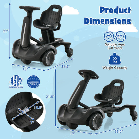 6V Kids Ride on Drift Car with 360? Spin and 2 Adjustable Heights-Black - Color: Black LuxuryLifeWay Online Store