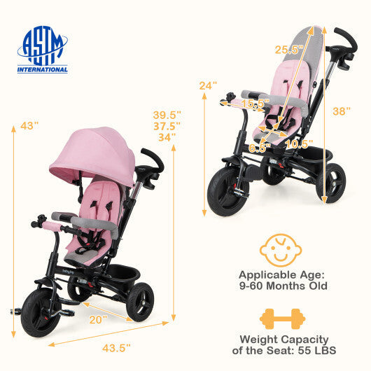 4-in-1 Baby Tricycle Toddler Trike with Reversible Seat and 5-Point Safety Harness-Gray LuxuryLifeWay Online Store