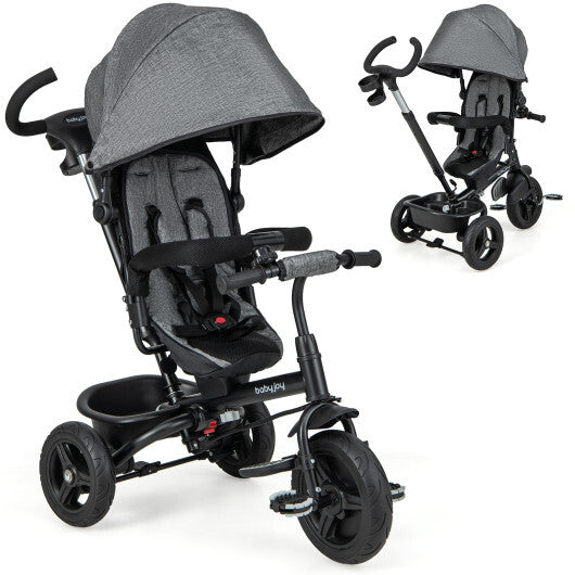 4-in-1 Baby Tricycle Toddler Trike with Reversible Seat and 5-Point Safety Harness-Gray LuxuryLifeWay Online Store