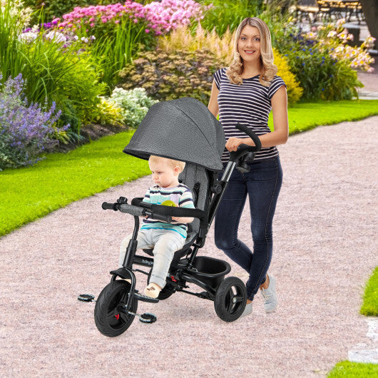 4-in-1 Baby Tricycle Toddler Trike with Reversible Seat and 5-Point Safety Harness-Gray LuxuryLifeWay Online Store