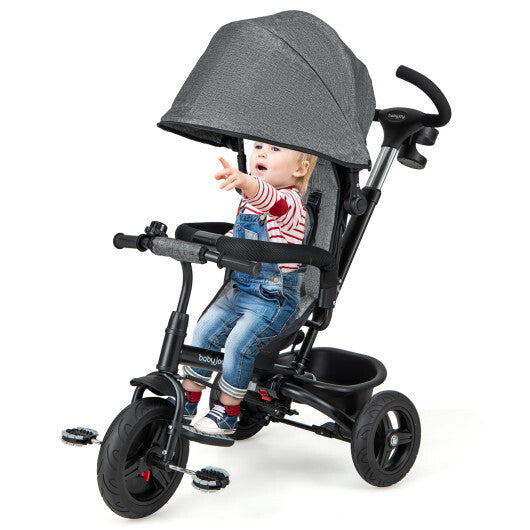 4-in-1 Baby Tricycle Toddler Trike with Reversible Seat and 5-Point Safety Harness-Gray LuxuryLifeWay Online Store