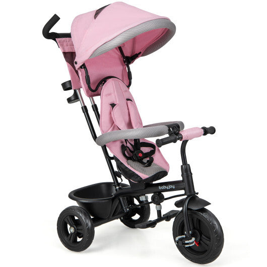 4-in-1 Baby Trike Kids Tricycle with Removable Canopy and Adjustable Push Handle-Pink LuxuryLifeWay Online Store