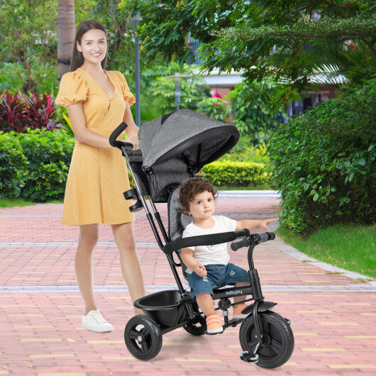 4-in-1 Baby Trike Kids Tricycle with Removable Canopy and Adjustable Push Handle-Gray - Color: Gray LuxuryLifeWay Online Store