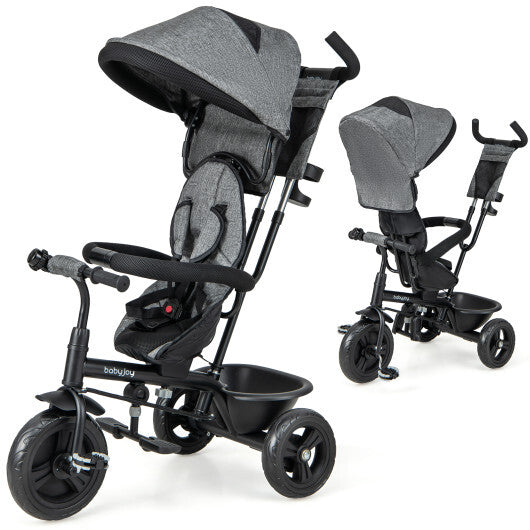 4-in-1 Baby Trike Kids Tricycle with Removable Canopy and Adjustable Push Handle-Gray - Color: Gray LuxuryLifeWay Online Store