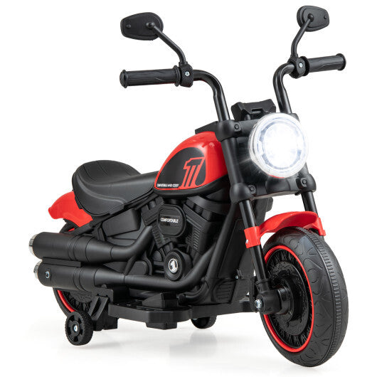 Kids Electric Motorcycle with Training Wheels and LED Headlights-Red - Color: Red LuxuryLifeWay Online Store