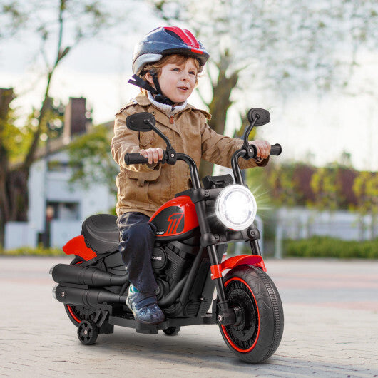 Kids Electric Motorcycle with Training Wheels and LED Headlights-Red - Color: Red LuxuryLifeWay Online Store