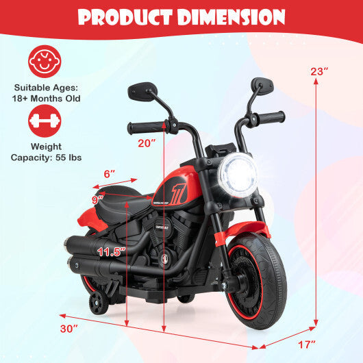 Kids Electric Motorcycle with Training Wheels and LED Headlights-Red - Color: Red LuxuryLifeWay Online Store
