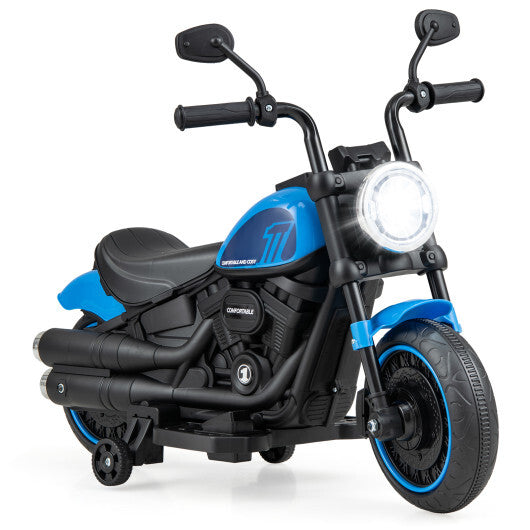 Kids Electric Motorcycle with Training Wheels and LED Headlights-Blue LuxuryLifeWay Online Store