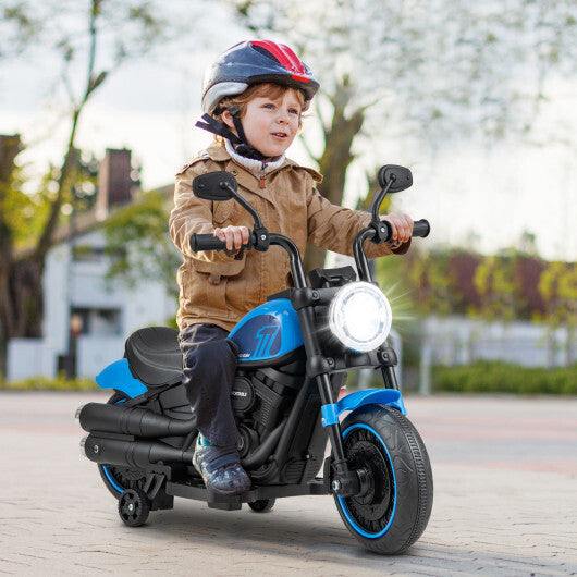 Kids Electric Motorcycle with Training Wheels and LED Headlights-Blue LuxuryLifeWay Online Store