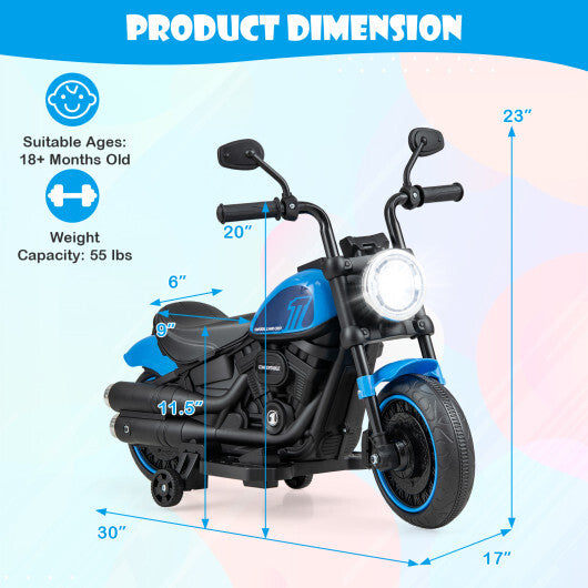 Kids Electric Motorcycle with Training Wheels and LED Headlights-Blue LuxuryLifeWay Online Store