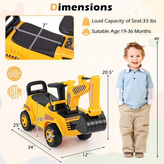 Kids Ride on Excavator with Adjustable Shovel-Yellow LuxuryLifeWay Online Store