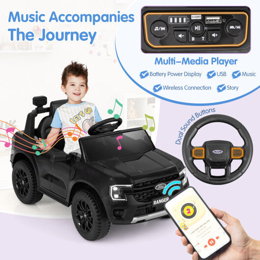 12V Electric Kids Ride on Car Licensed Ford Ranger with Remote Control and Music-Black LuxuryLifeWay Online Store
