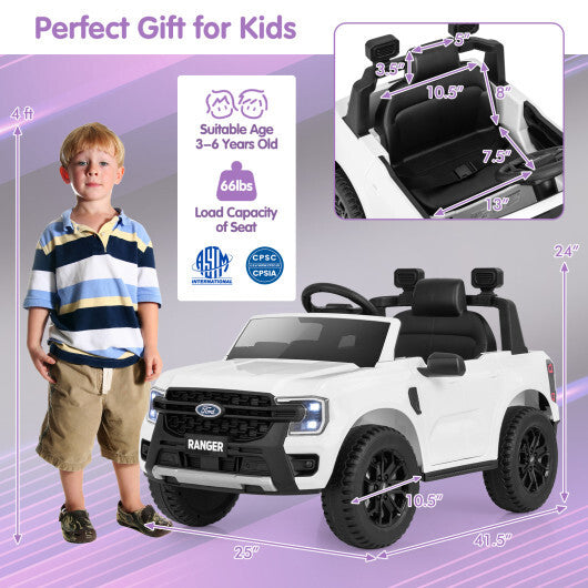 12V Electric Kids Ride on Car Licensed Ford Ranger with Remote Control and Music-Black LuxuryLifeWay Online Store