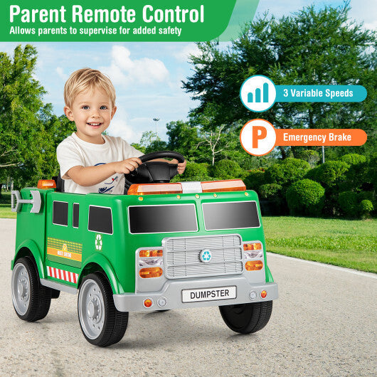 12V Battery Powered Electric Vehicle with Remote Control and Trash Bin-Green LuxuryLifeWay Online Store