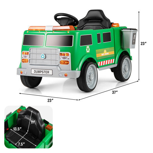 12V Battery Powered Electric Vehicle with Remote Control and Trash Bin-Green LuxuryLifeWay Online Store