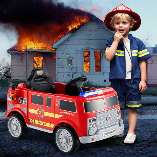 Kids Ride on Fire Truck with Remote Control and Extinguisher-Red LuxuryLifeWay Online Store