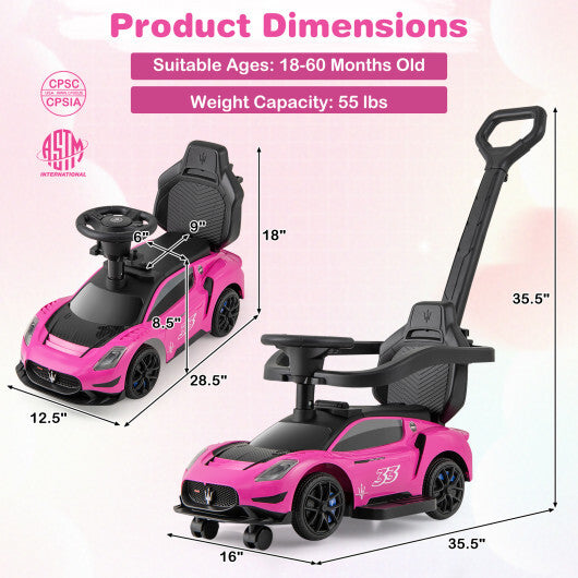 3-in-1 Ride on Push Car Maserati Licensed Sliding Car with Music-Pink LuxuryLifeWay Online Store
