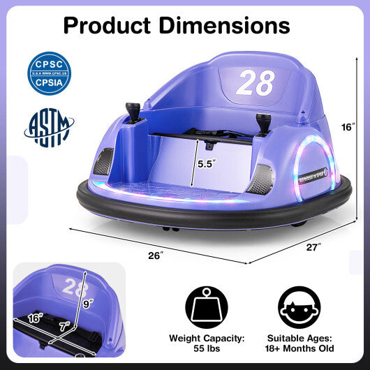 12V 360? Ride on Bumper Car for Toddlers with Remote Control-Purple - Color: Purple LuxuryLifeWay Online Store