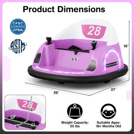 12V 360? Ride on Bumper Car for Toddlers with Remote Control-Pink LuxuryLifeWay Online Store