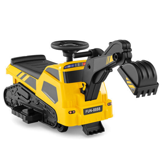 6V Ride on Tractor 3-in-1 Electric Excavator with Adjustable Arms and Music-Yellow LuxuryLifeWay Online Store