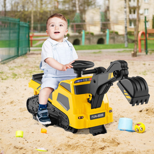 6V Ride on Tractor 3-in-1 Electric Excavator with Adjustable Arms and Music-Yellow LuxuryLifeWay Online Store
