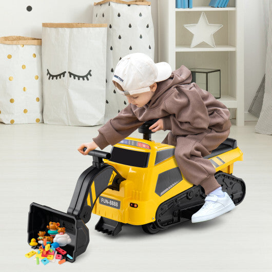 6V Ride on Tractor 3-in-1 Electric Excavator with Adjustable Arms and Music-Yellow LuxuryLifeWay Online Store