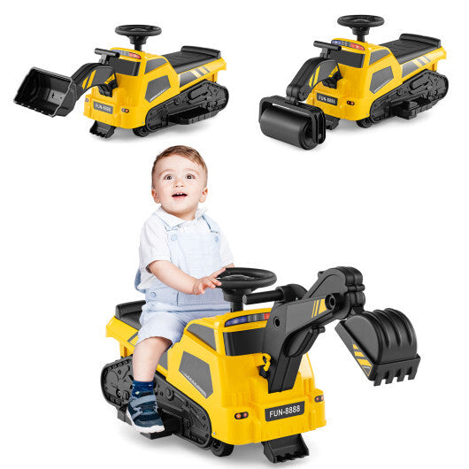 6V Ride on Tractor 3-in-1 Electric Excavator with Adjustable Arms and Music-Yellow LuxuryLifeWay Online Store