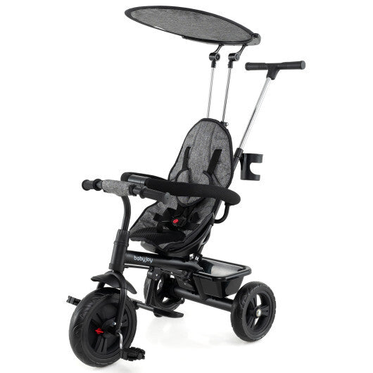 7-in-1 Baby Stroller Tricycle with Adjustable Canopy and Foldable Footrests for Ages 9-60 Months Old-Gray LuxuryLifeWay Online Store