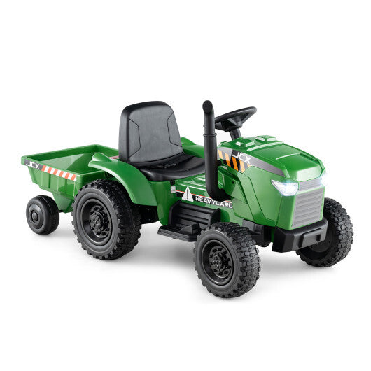 12V 2-in-1 Kids Ride On Tractor with Trailer and 3-Gear Shift-Grayish Green LuxuryLifeWay Online Store