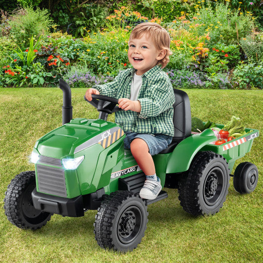 12V 2-in-1 Kids Ride On Tractor with Trailer and 3-Gear Shift-Grayish Green LuxuryLifeWay Online Store