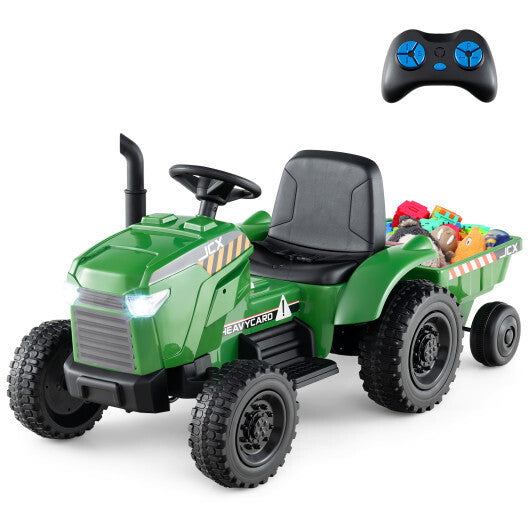 12V 2-in-1 Kids Ride On Tractor with Trailer and 3-Gear Shift-Grayish Green LuxuryLifeWay Online Store