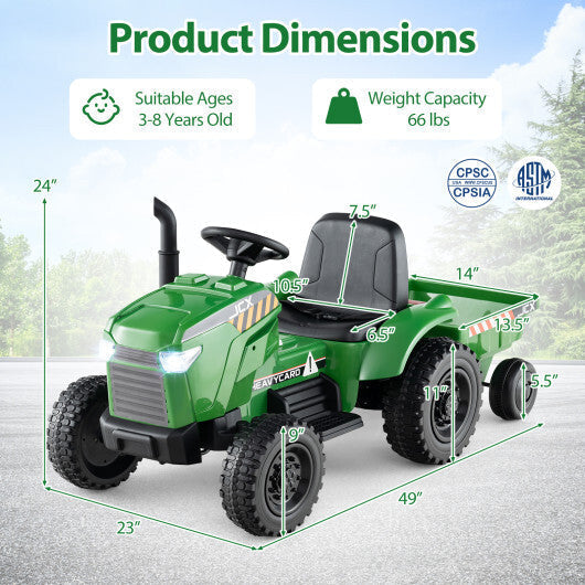 12V 2-in-1 Kids Ride On Tractor with Trailer and 3-Gear Shift-Grayish Green LuxuryLifeWay Online Store