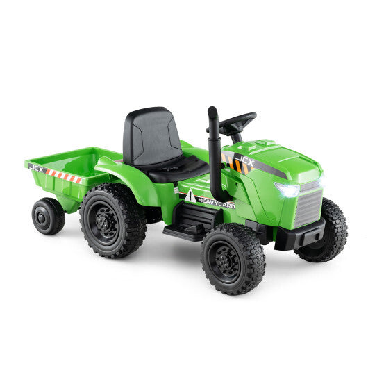 12V 2-in-1 Kids Ride On Tractor with Trailer and 3-Gear Shift-Grayish Green LuxuryLifeWay Online Store