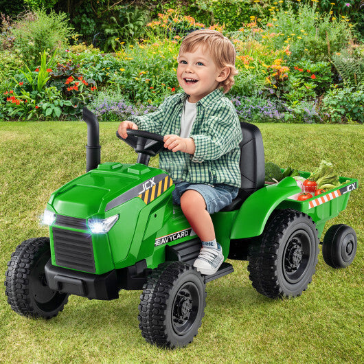 12V 2-in-1 Kids Ride On Tractor with Trailer and 3-Gear Shift-Grayish Green LuxuryLifeWay Online Store