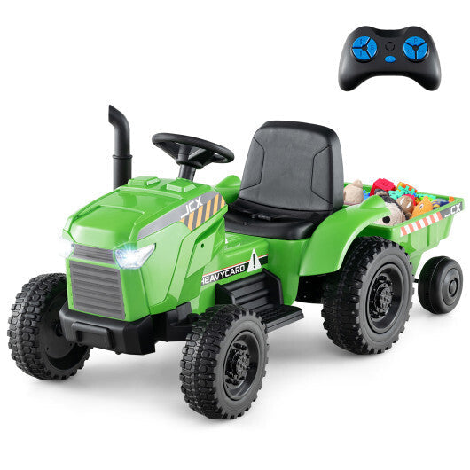 12V 2-in-1 Kids Ride On Tractor with Trailer and 3-Gear Shift-Grayish Green LuxuryLifeWay Online Store