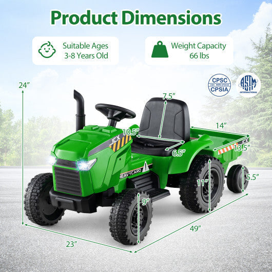 12V 2-in-1 Kids Ride On Tractor with Trailer and 3-Gear Shift-Grayish Green LuxuryLifeWay Online Store