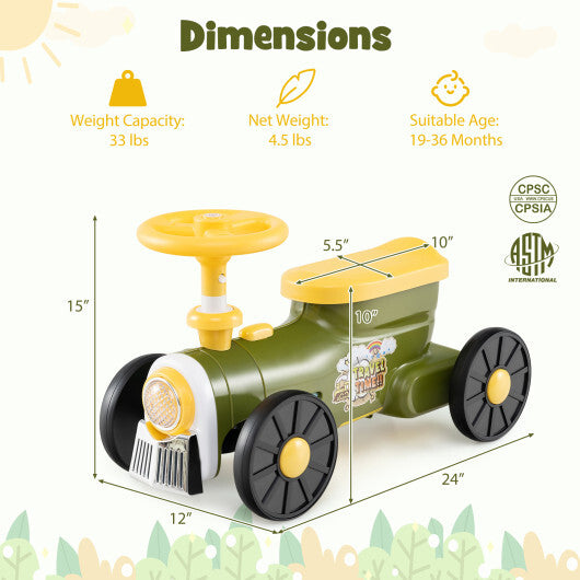 Ride on Toy with Steering Wheel and Train Whistle Sound Button-Green - Color: Green LuxuryLifeWay Online Store