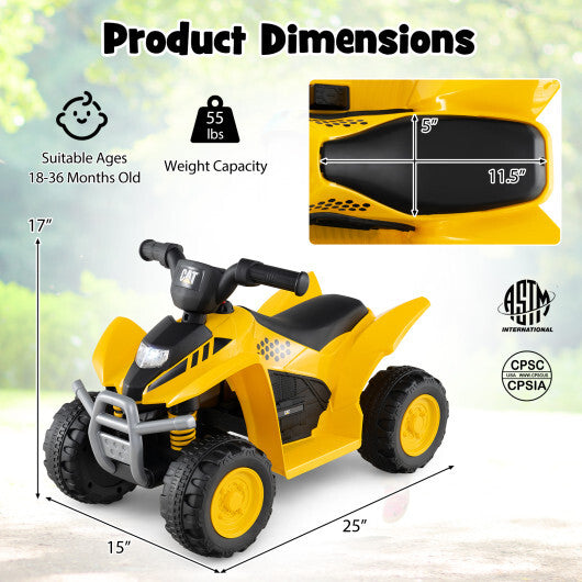6V Kids Ride on ATV CAT-Licensed with Horn Sound for 18-36 Months Old-Yellow LuxuryLifeWay Online Store